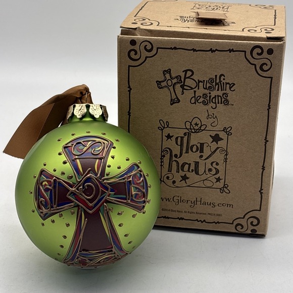 Glory Haus Other - Glass Ornament Christmas Cross Green Glory Haus Brushfire Designs Curl Cross NIB